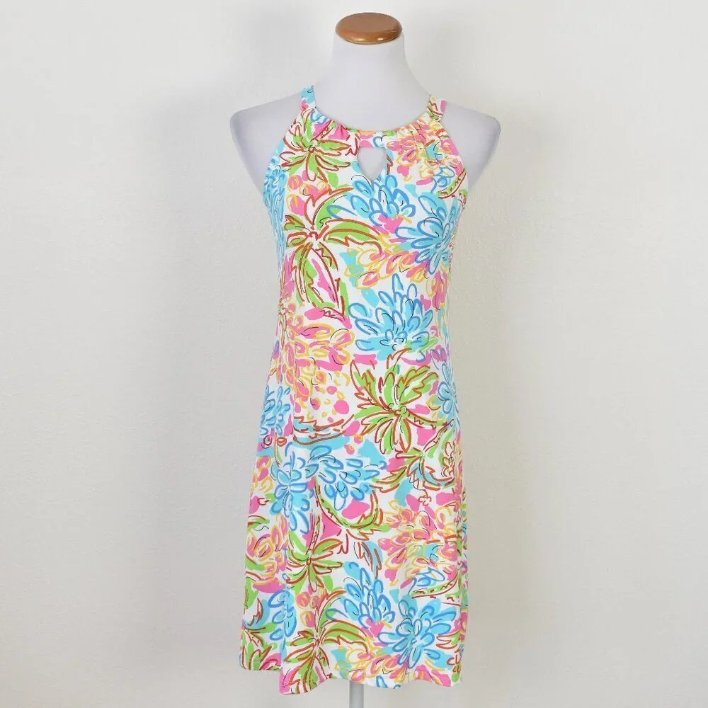 Barbara Gerwit Floral Nylon Halter Keyhole Dress - S - Picture 1 of 8